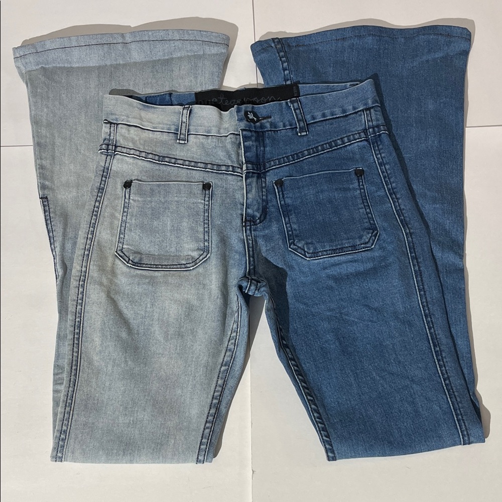 One Teaspoon Two Tone Flare Bellbottom Denim Jeans sz 8 or 26 Anthro Free People